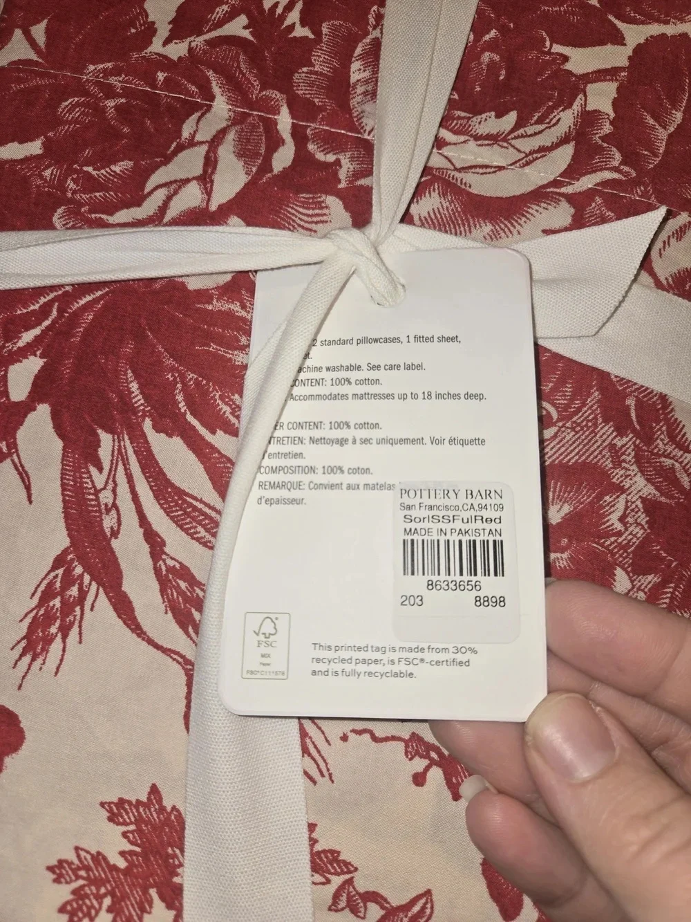 Pottery Barn Sorrel Red Floral Sheet Set
